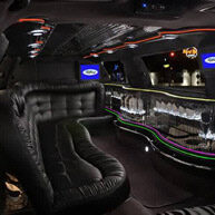 Interior of a Lincoln stretch limousine.