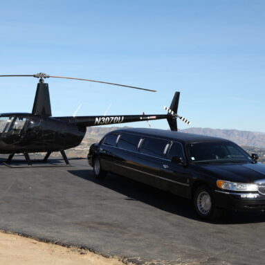Limo shoot in front of a helicopter in LA.