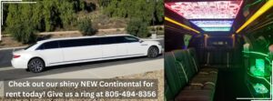 Our white Lincoln Continental stretch limousine for rent in Ventura County