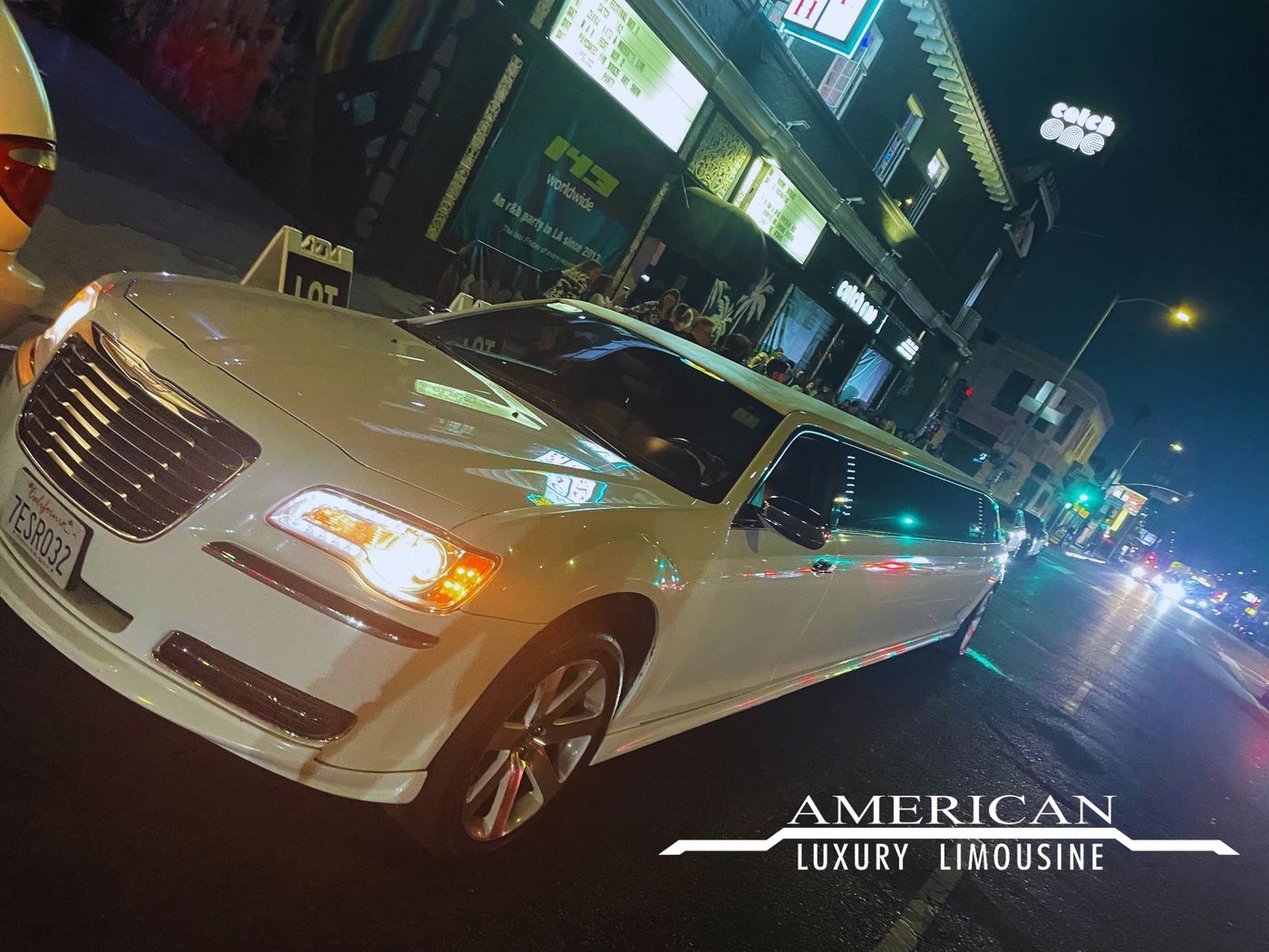 Chrysler 300 jet door limo on a city street at night