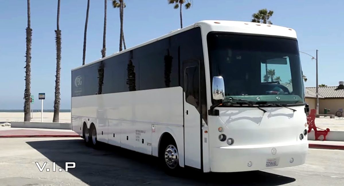 Full-size white coach bus