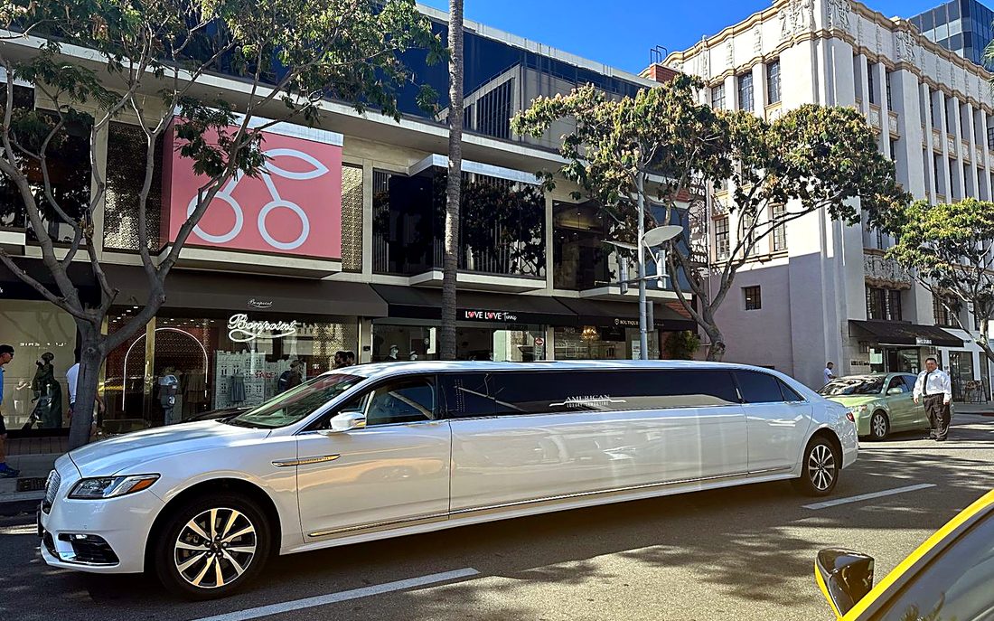White Lincoln Continental stretch limousine in Beverly Hills