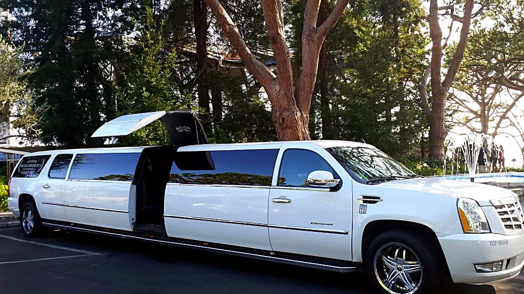 White 2012 Cadillac Escalade super stretch limousine