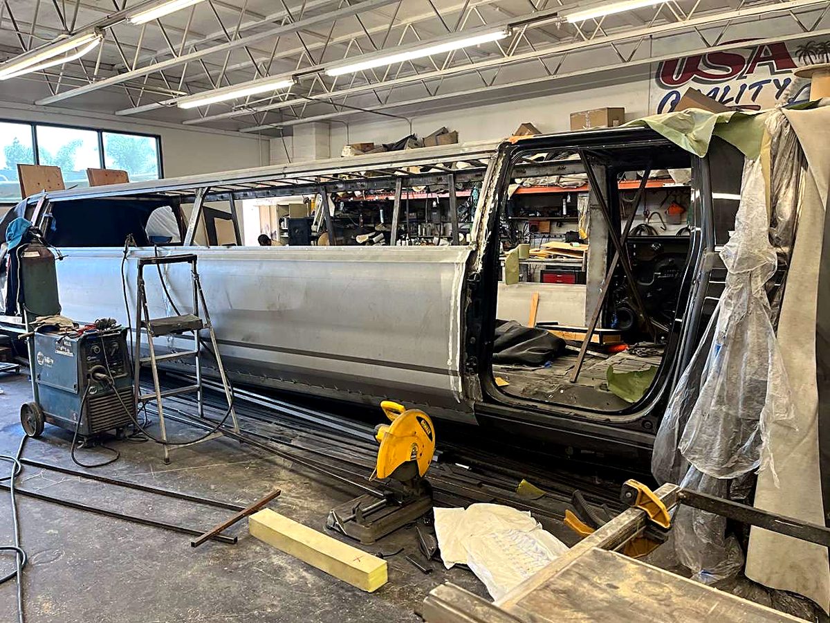 Stretch section being skinned with body panels
