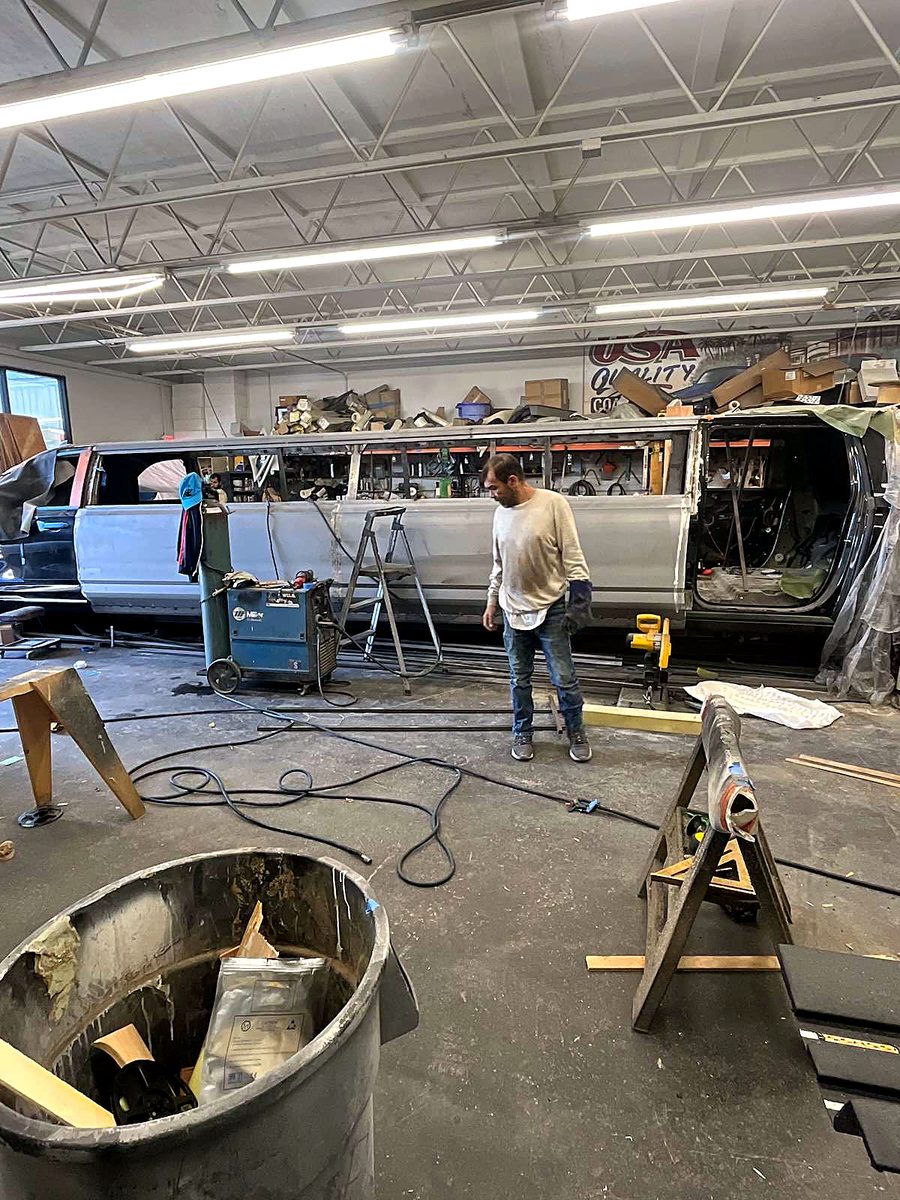 Coachbuilders fabricating the stretch section
