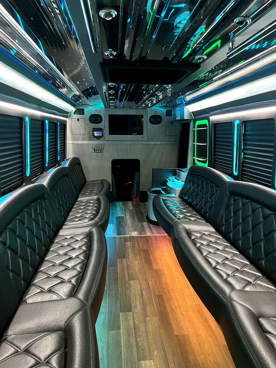Party bus interior with LED lighting