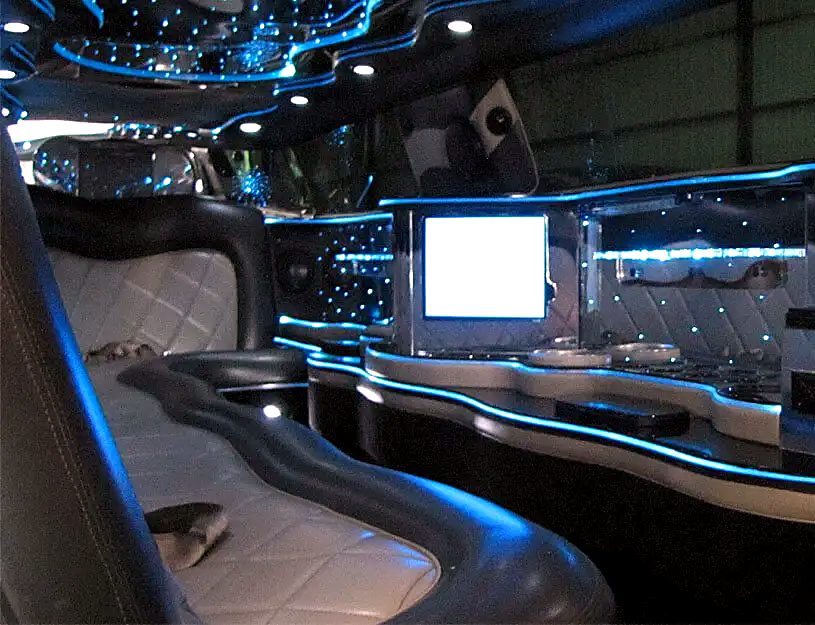 Lincoln Town Car stretch interior with red accents